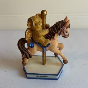 Cherished Teddies September Bear on Carousel Horse - Gold, Brown, Blue